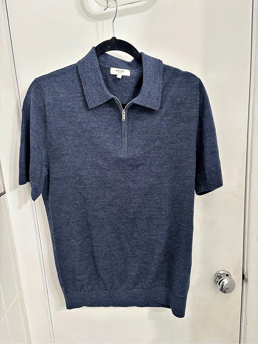 Reiss Maxwell Wool Half-Zip Polo Shirt Men's Blue Size Medium